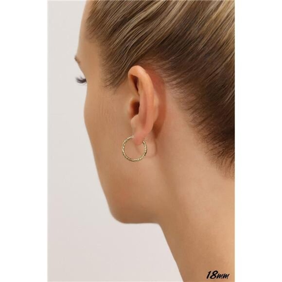 14k Yellow Gold Hand Engraved Full Diamond-cut Round Hoop Earrings - Picture 3 of 14